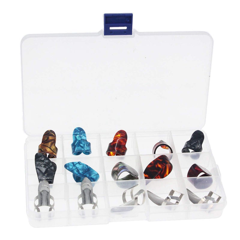 GOGHOST 15pcs Finger Pick Metal Thumb Pick Set Guitar Picks with 15 Grid Case Storage Box - Image 4